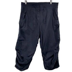 𝅺ANNETTE Gortz Cinched crop pants lagenlook black cotton elastic blend sz 10